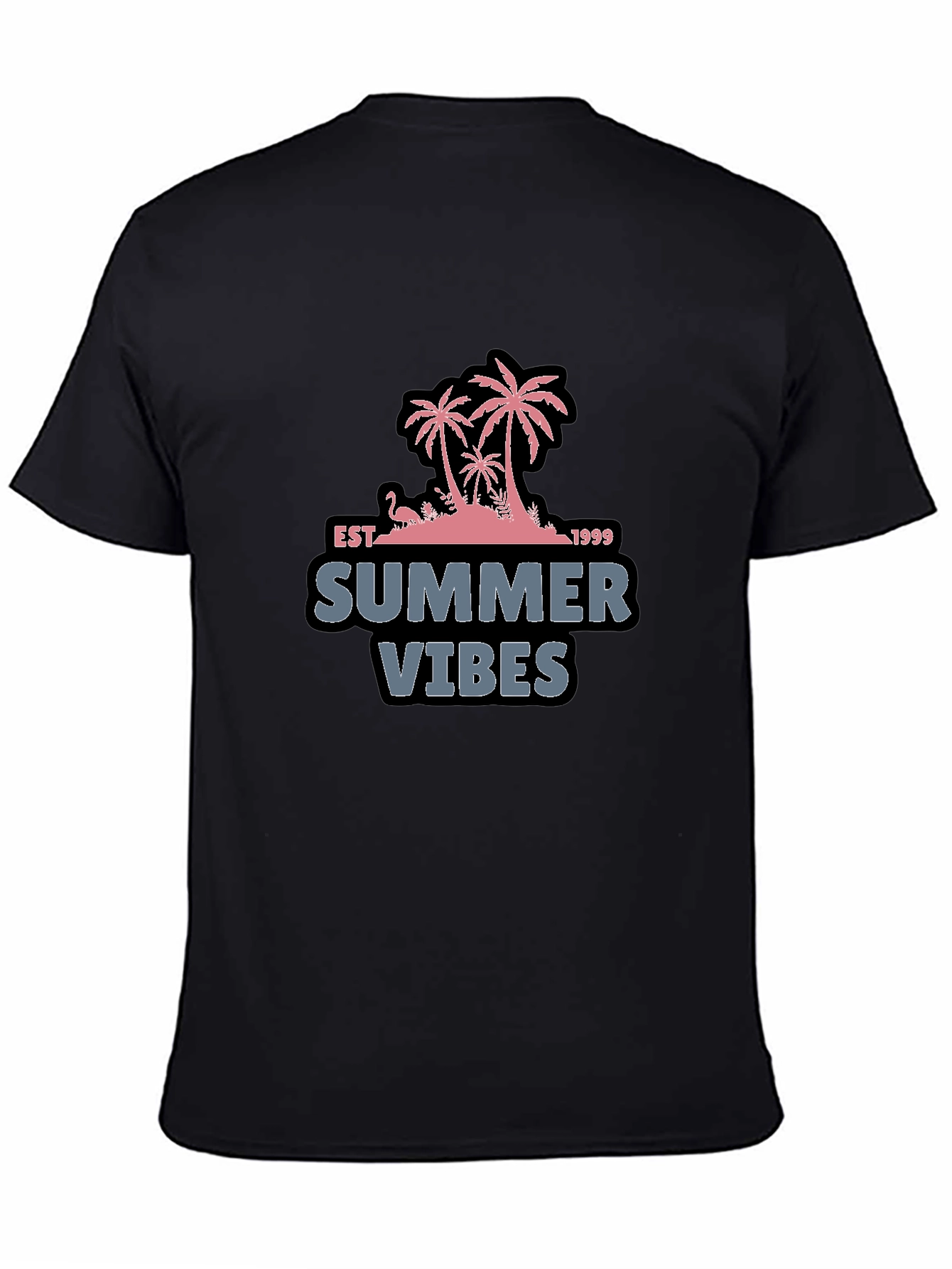 Summer Vibes Black T-Shirt with Palm Tree Design