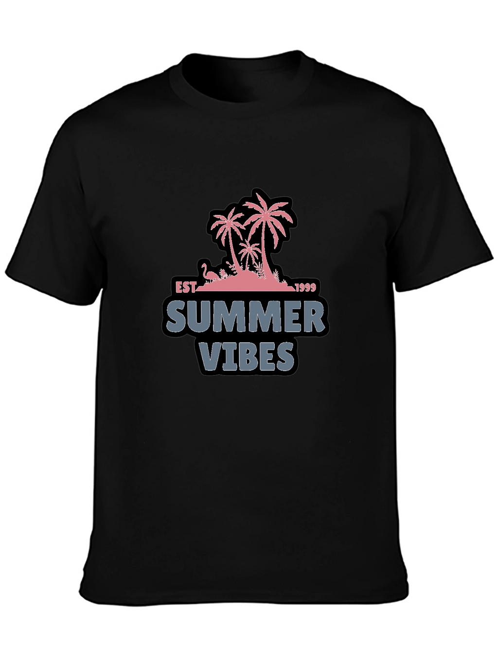 Summer Vibes Black T-Shirt with Palm Tree Design