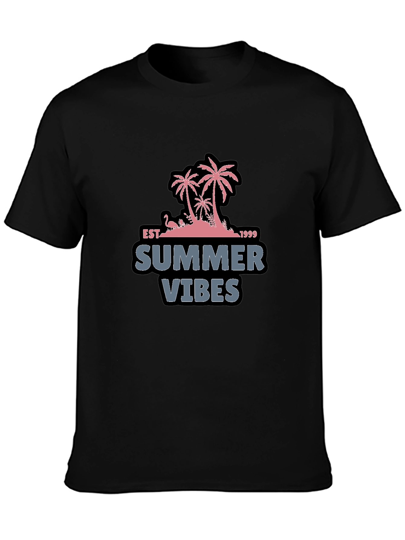Summer Vibes Black T-Shirt with Palm Tree Design