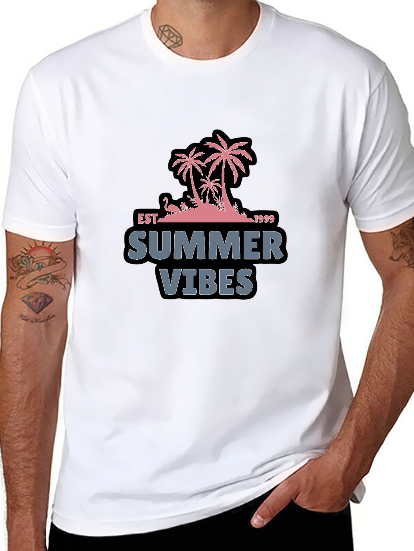 Summer Vibes Black T-Shirt with Palm Tree Design