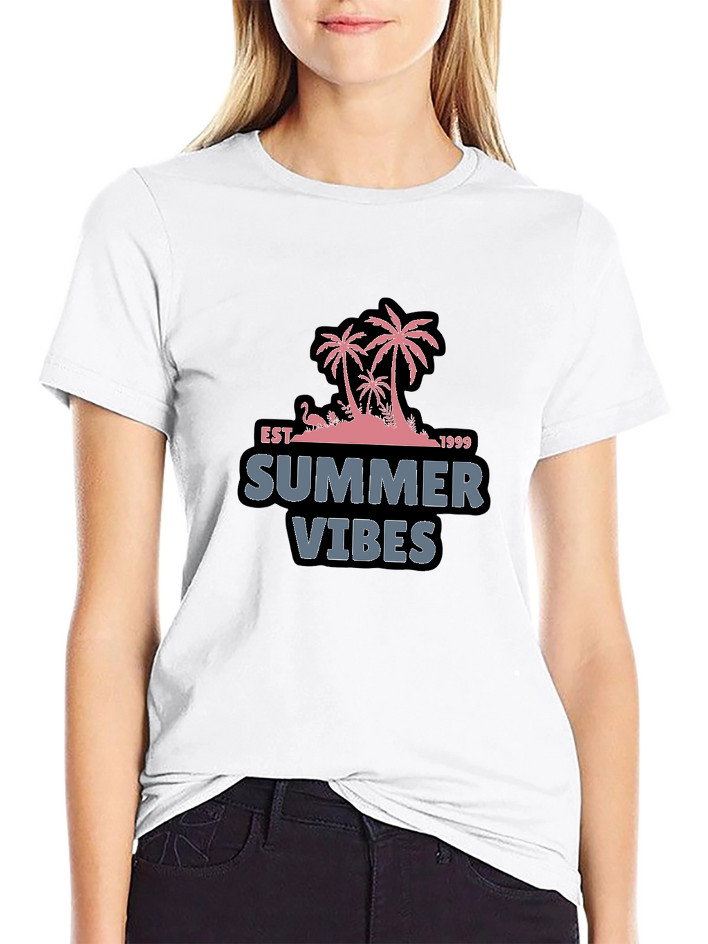 Summer Vibes Black T-Shirt with Palm Tree Design