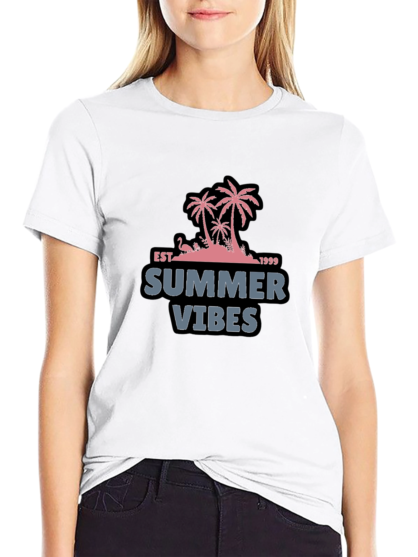 Summer Vibes Black T-Shirt with Palm Tree Design