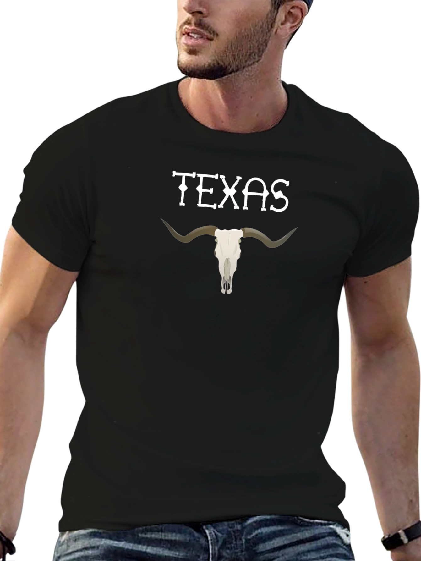 Texas Longhorn Skull Graphic Black T-Shirt