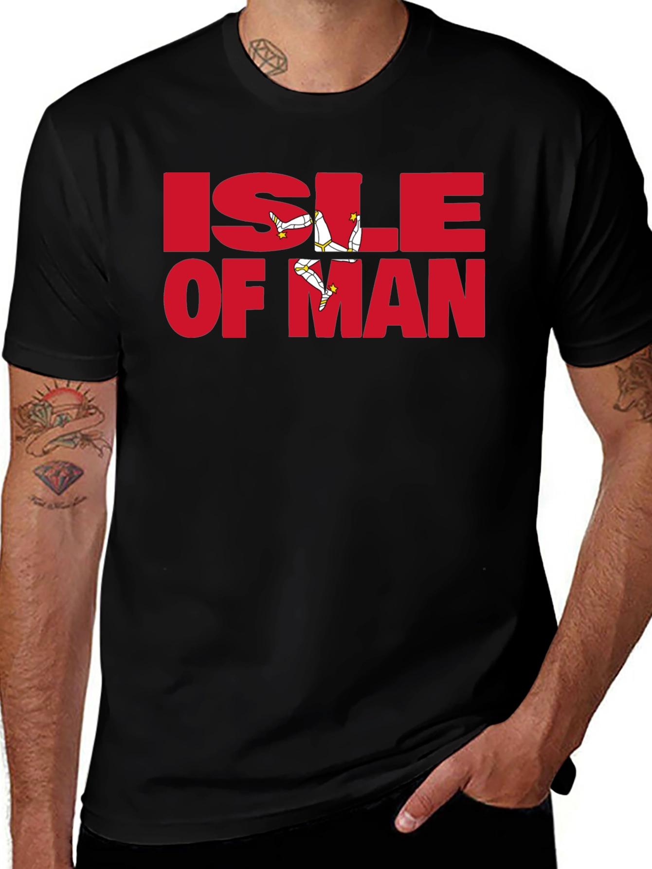 Isle of Man T-Shirt - Black Tee with Red Graphic Print