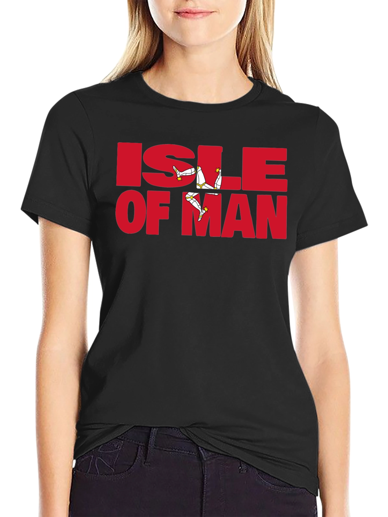 Isle of Man T-Shirt - Black Tee with Red Graphic Print