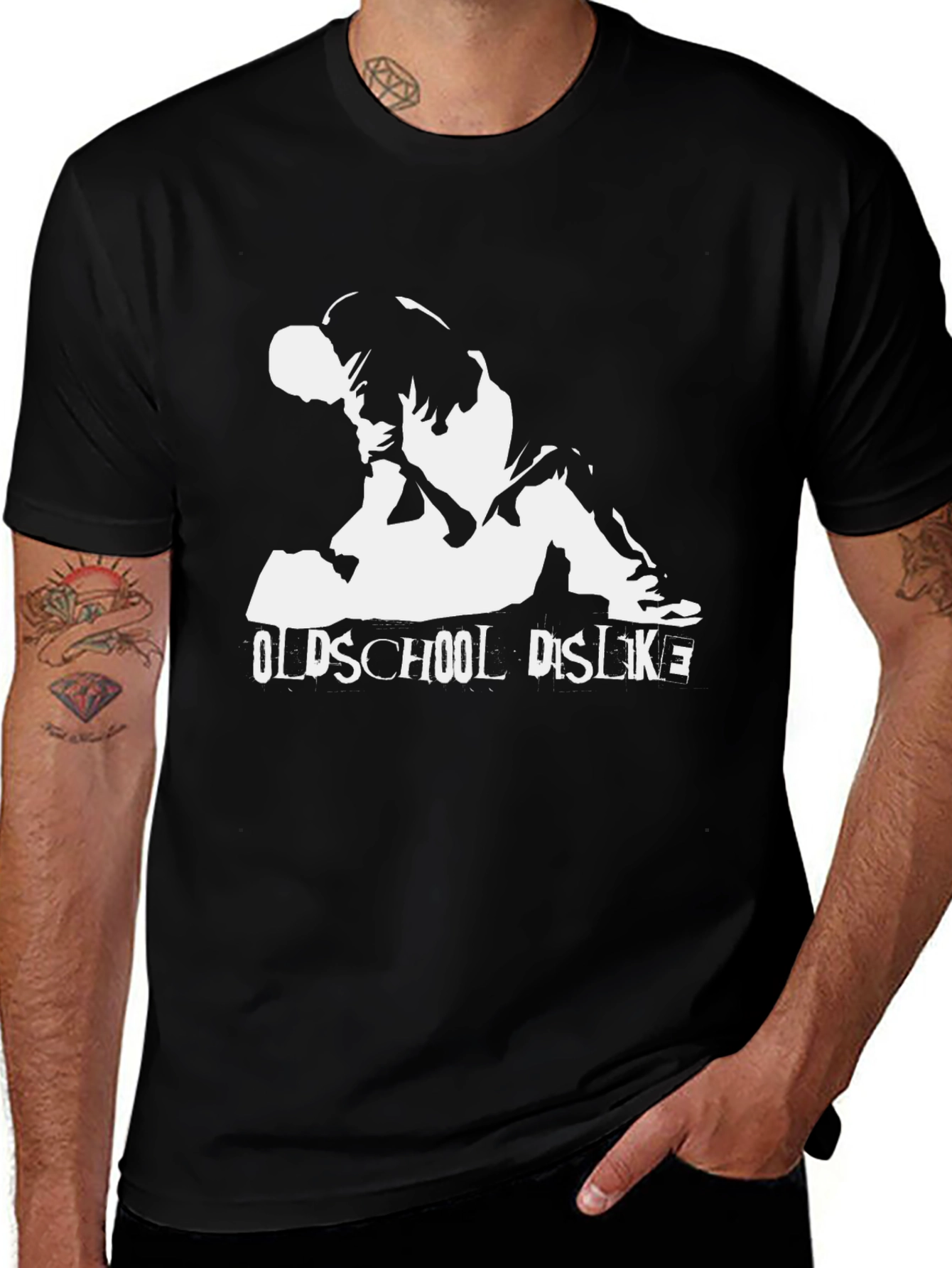 Oldschool Dislike Graphic Tee - Black Cotton Casual