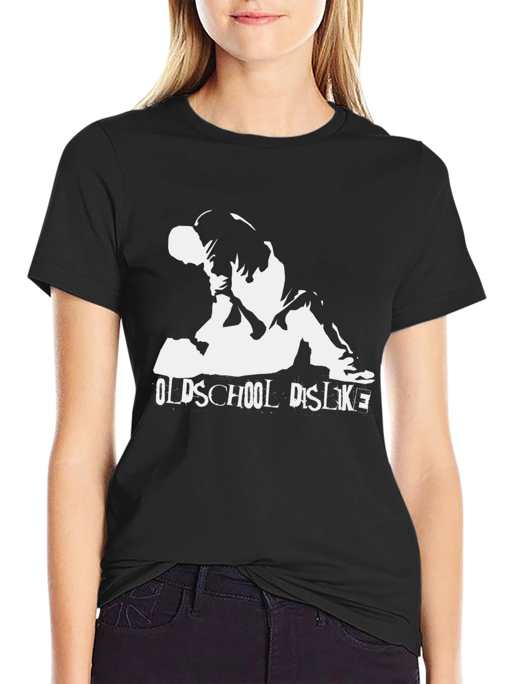 Oldschool Dislike Graphic Tee - Black Cotton Casual