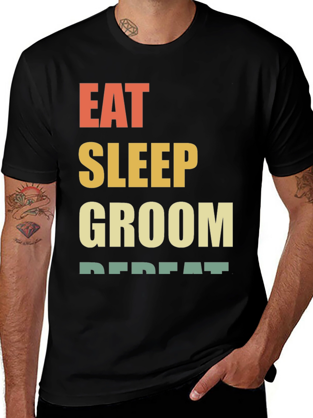 Eat Sleep Groom Repeat T-Shirt - Black Cotton Tee