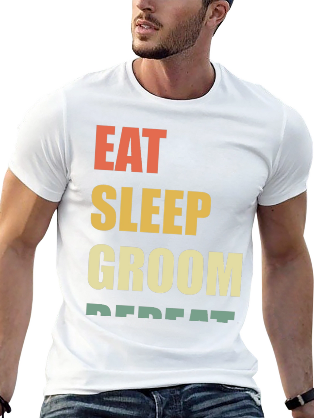 Eat Sleep Groom Repeat T-Shirt - Black Cotton Tee