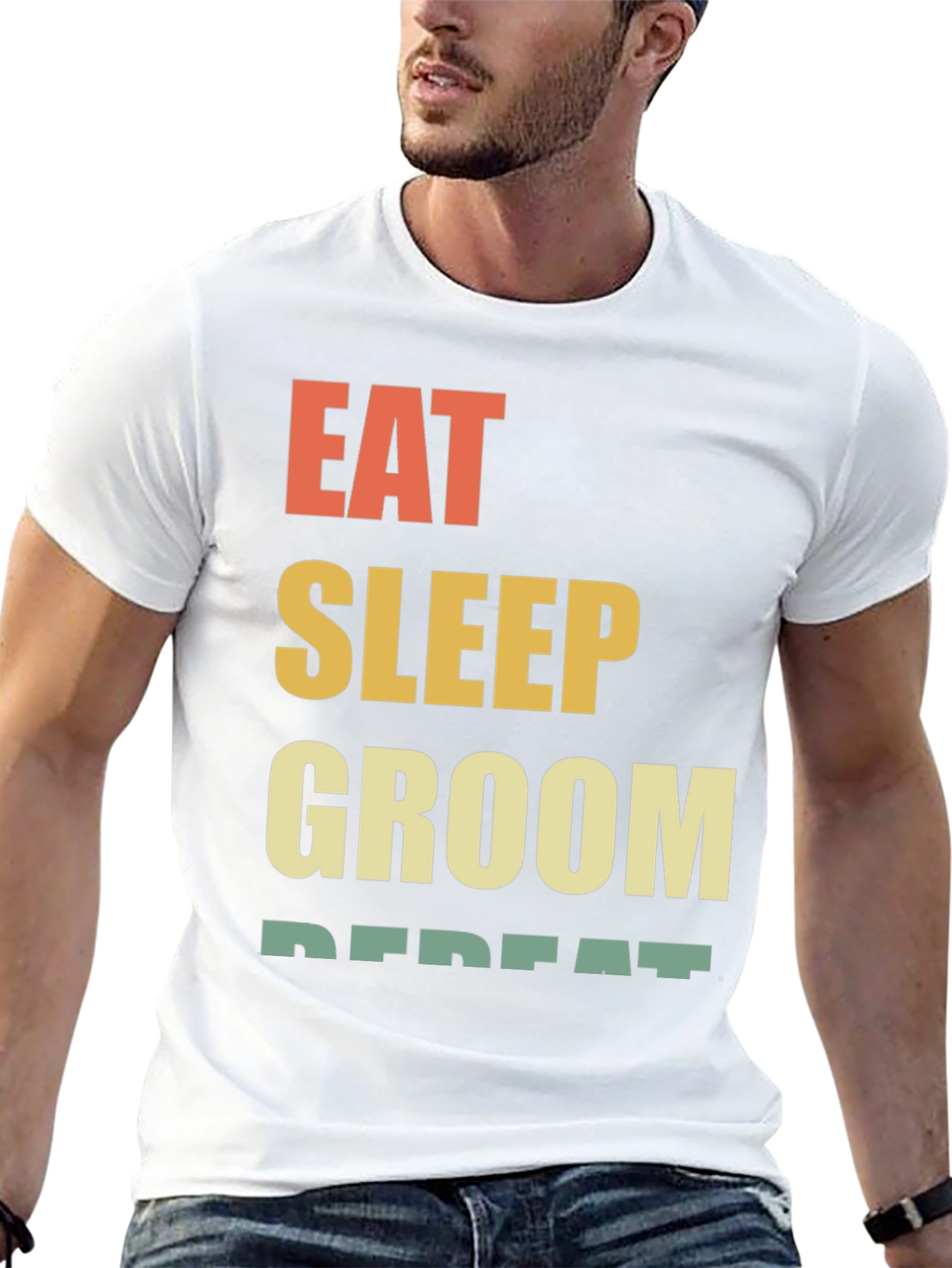 Eat Sleep Groom Repeat T-Shirt - Black Cotton Tee
