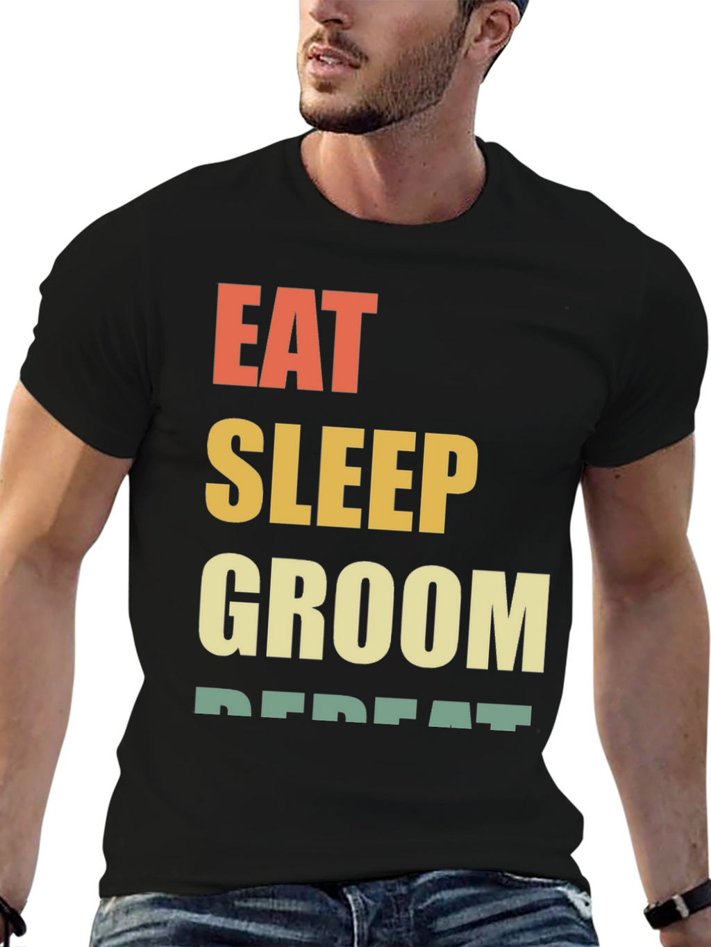 Eat Sleep Groom Repeat T-Shirt - Black Cotton Tee