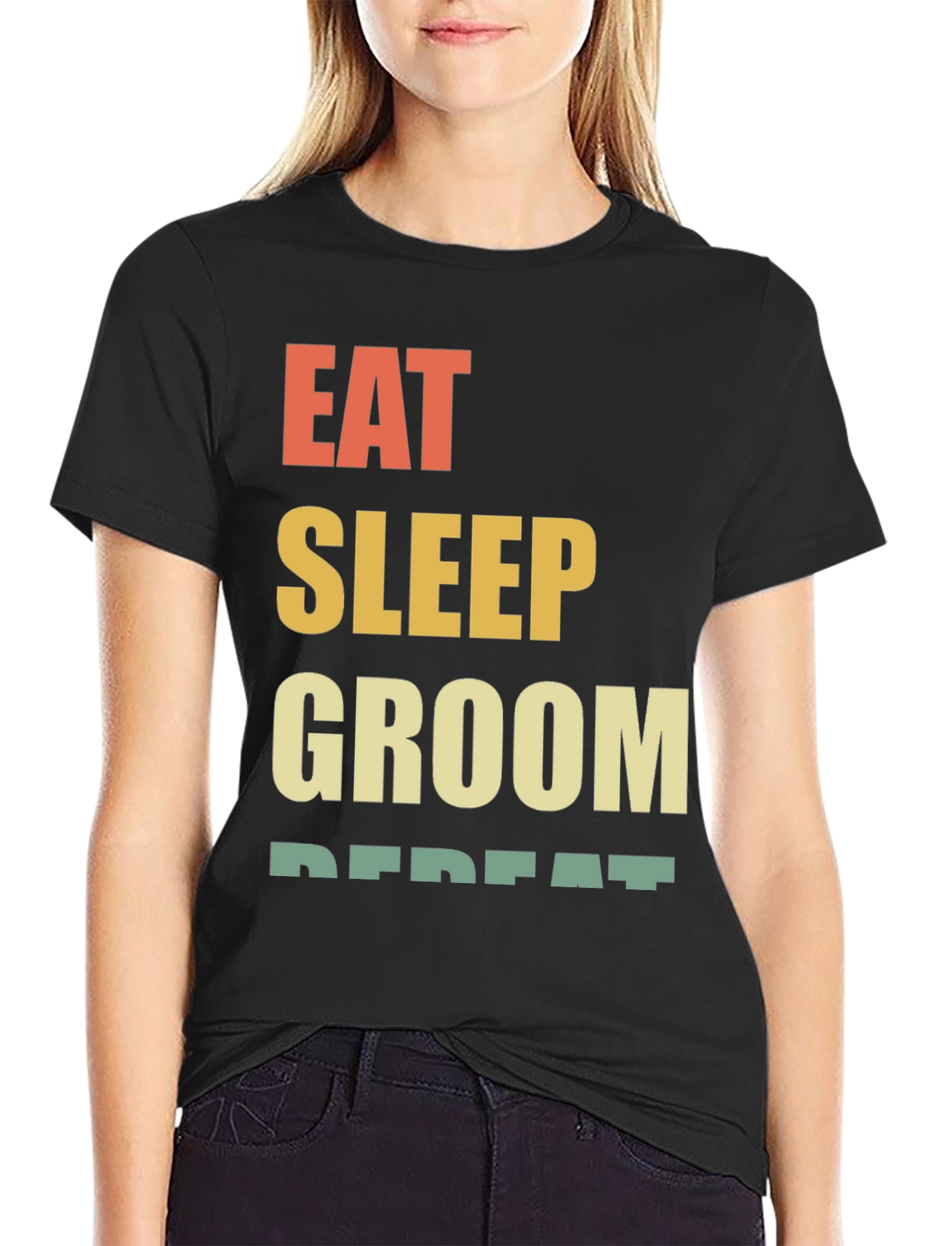 Eat Sleep Groom Repeat T-Shirt - Black Cotton Tee