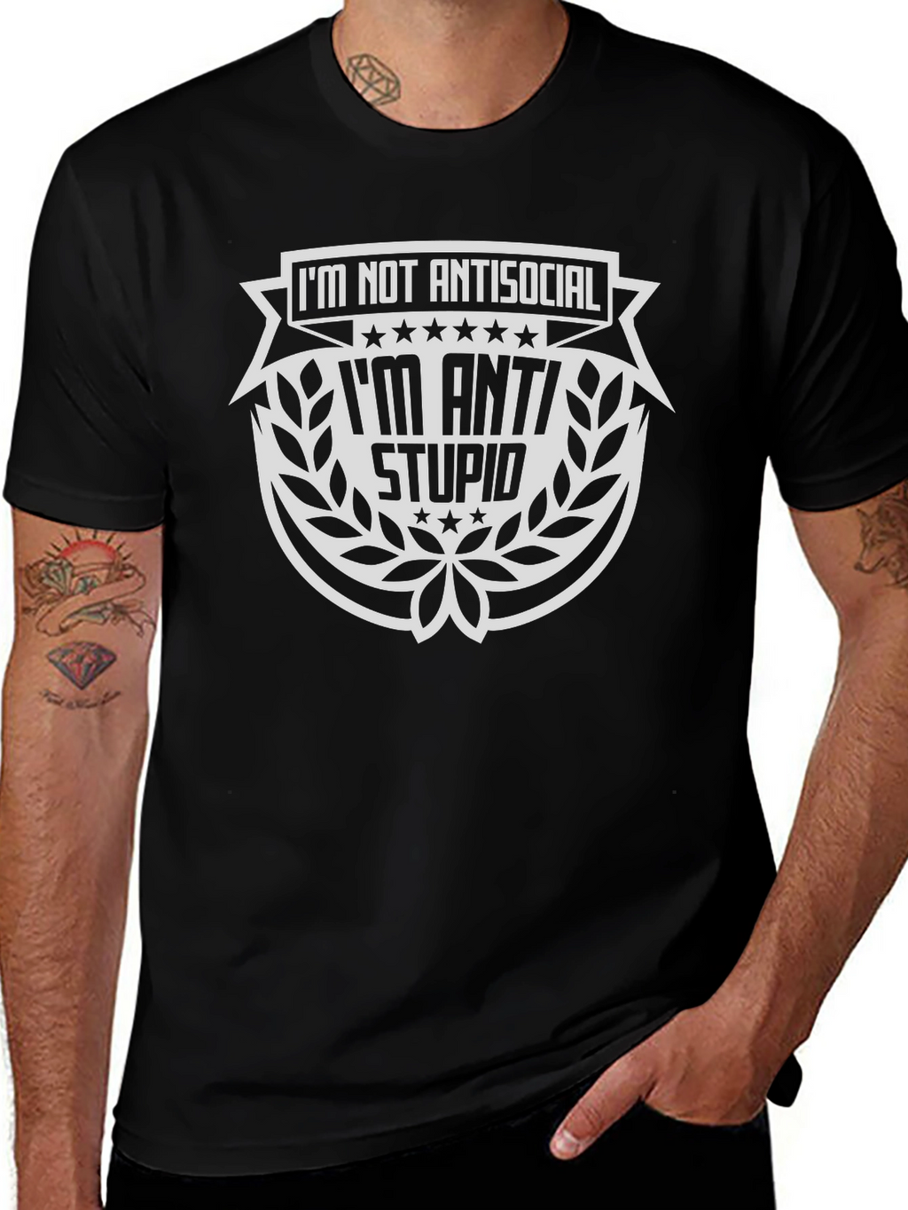Anti Stupid Graphic T-Shirt - Mens Crew Neck