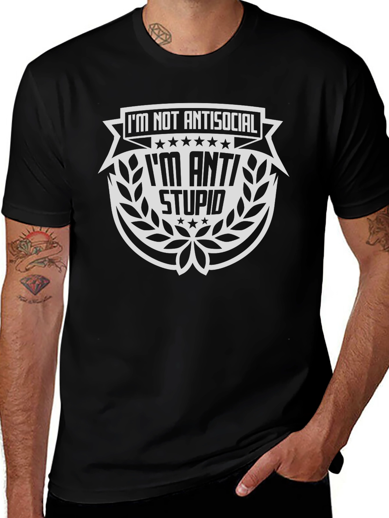 Anti Stupid Graphic T-Shirt - Mens Crew Neck