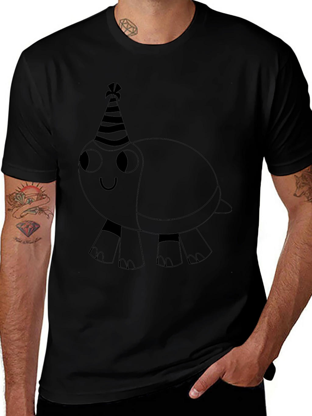 Party Turtle Graphic Tee - Black Cotton Casual Shirt