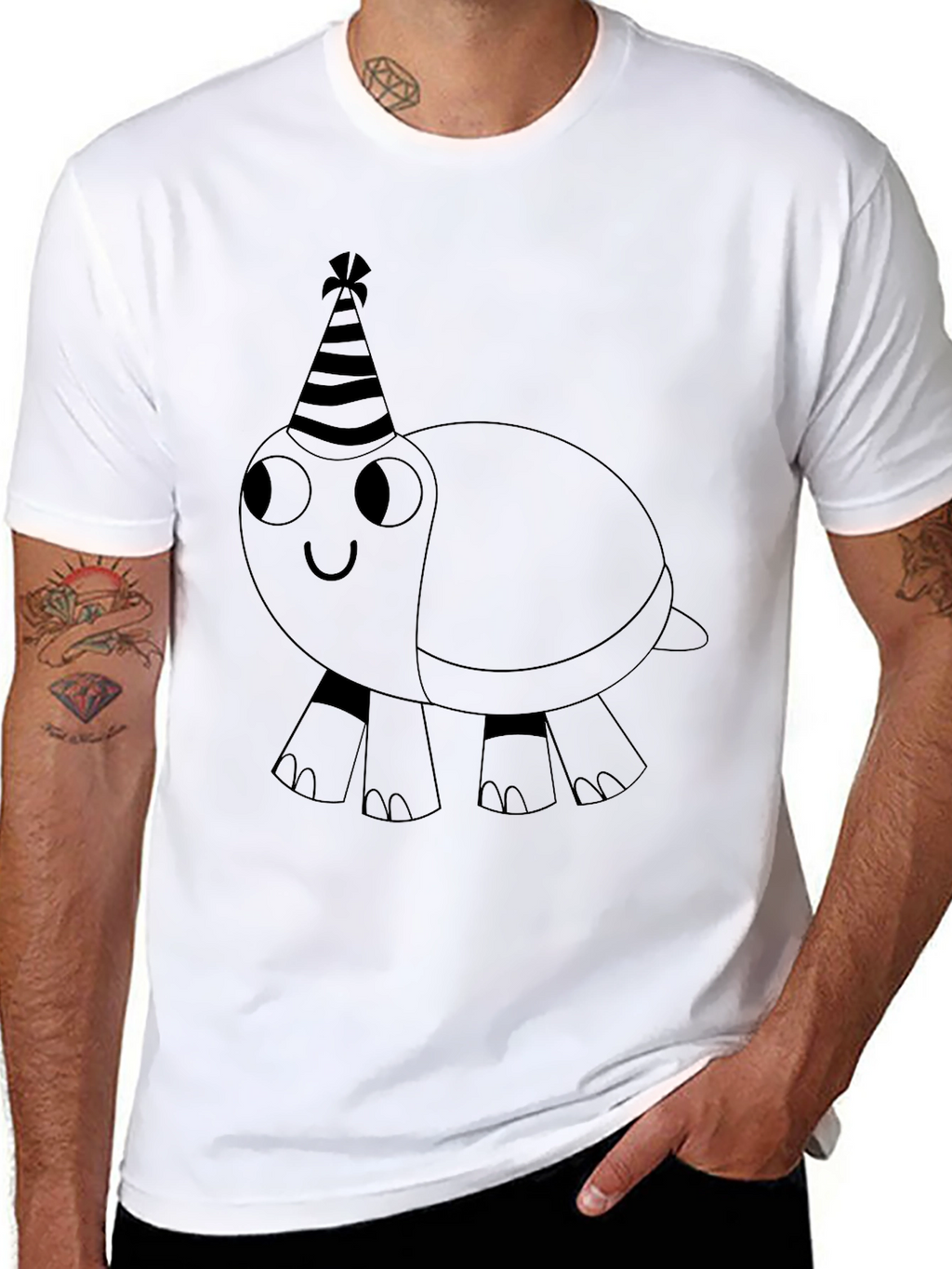 Party Turtle Graphic Tee - Black Cotton Casual Shirt