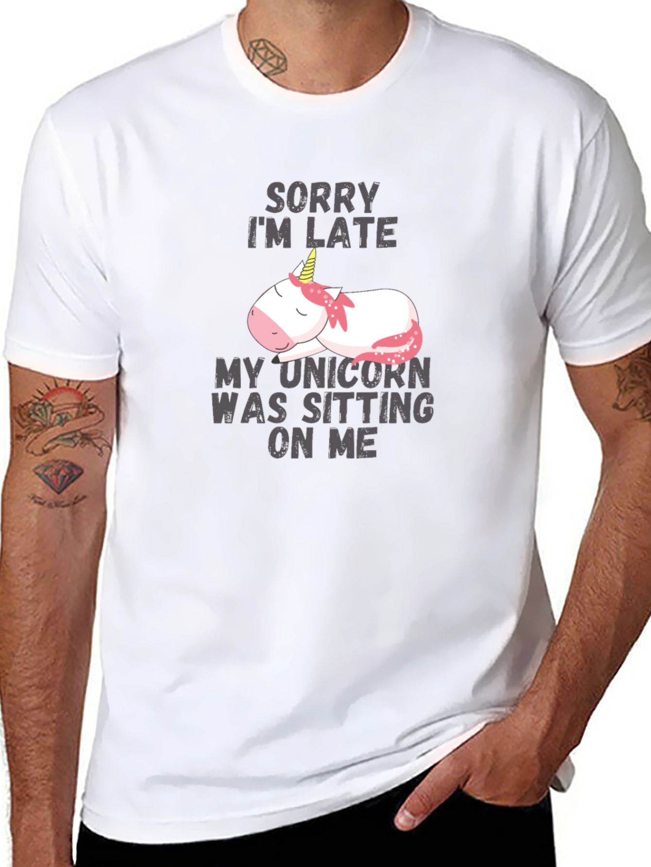 Unicorn Graphic Tee: Sorry Im Late