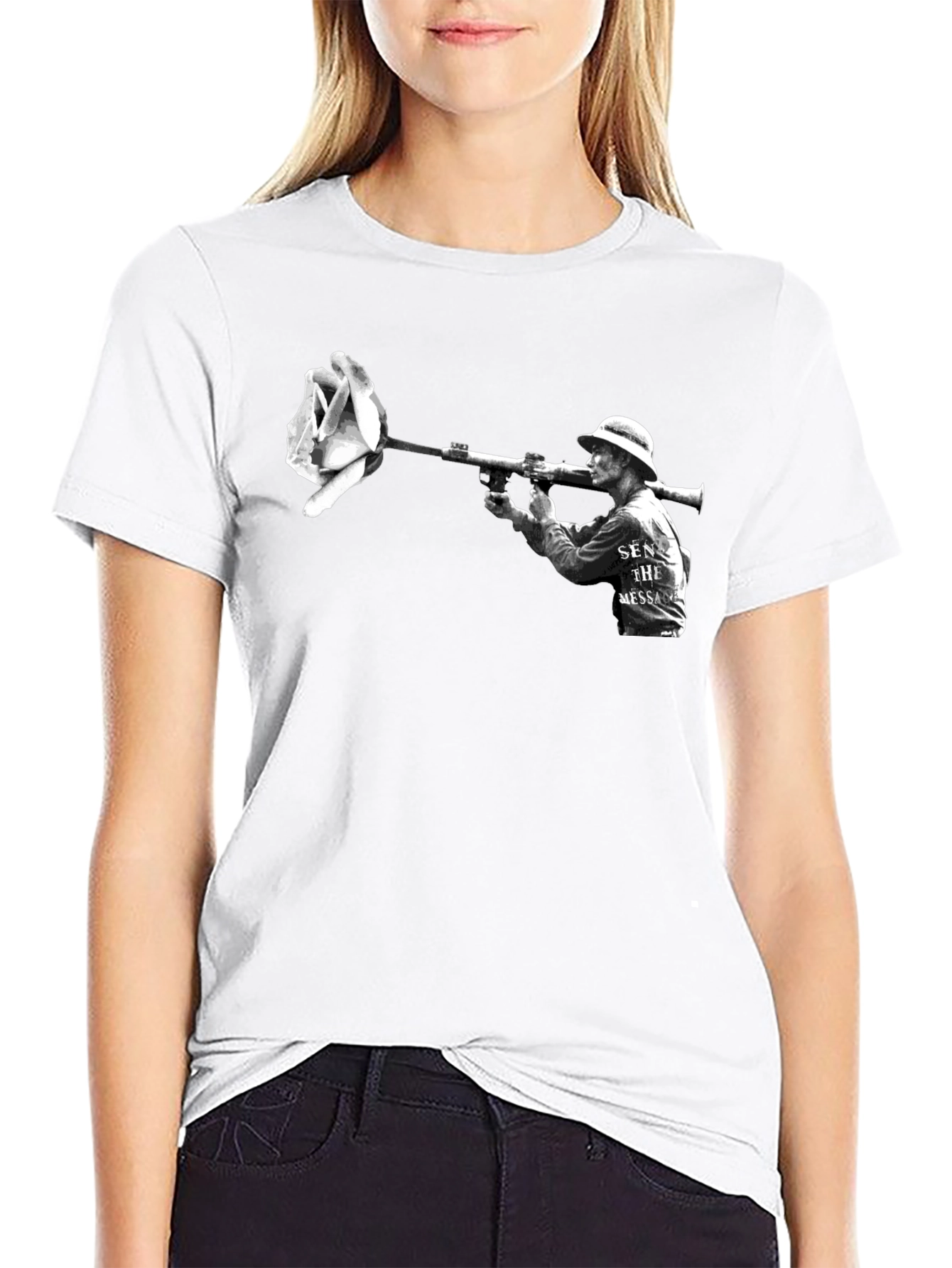 Artistic Graphic T-Shirt - Rose Bazooka Print
