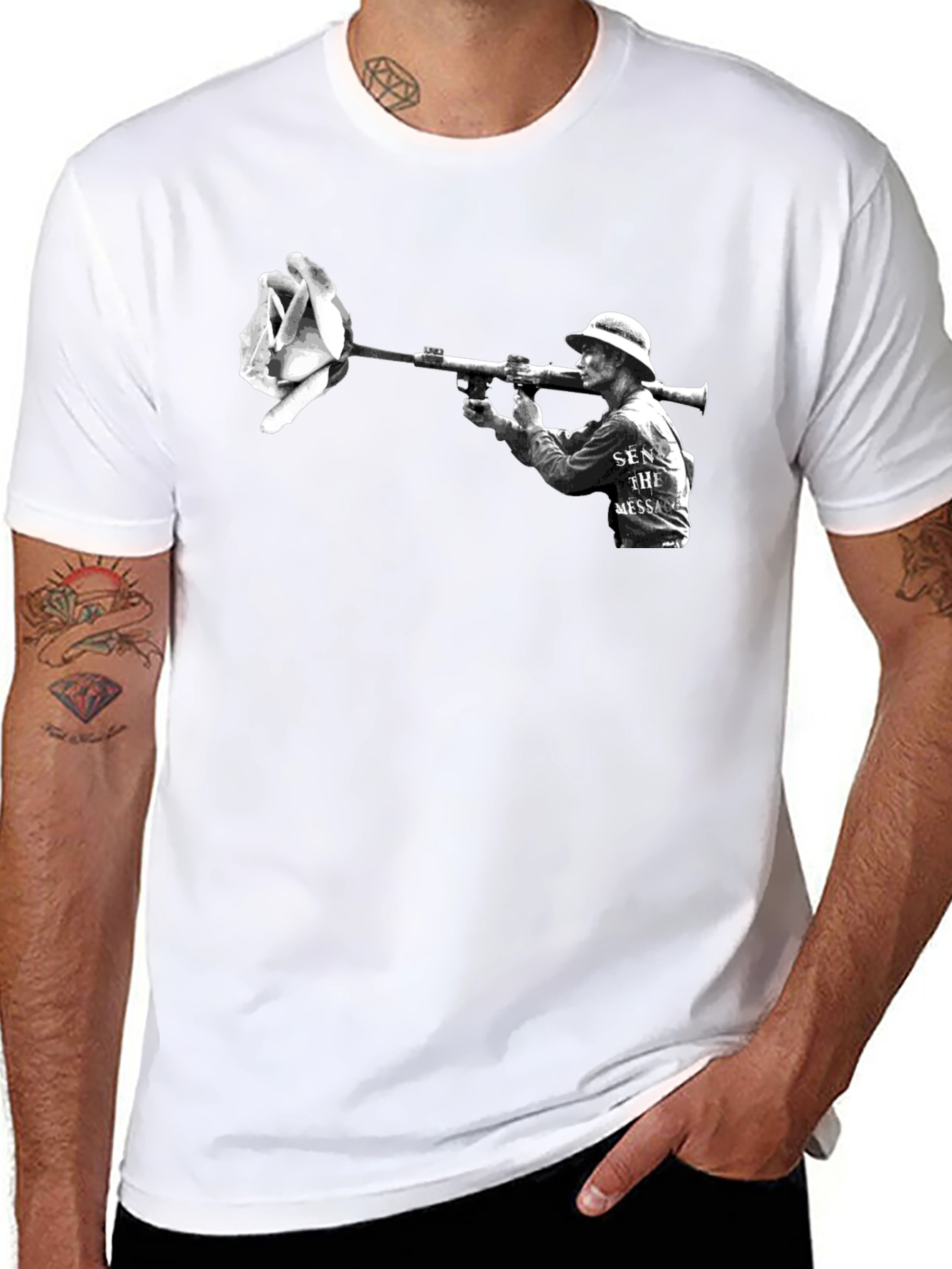Artistic Graphic T-Shirt - Rose Bazooka Print