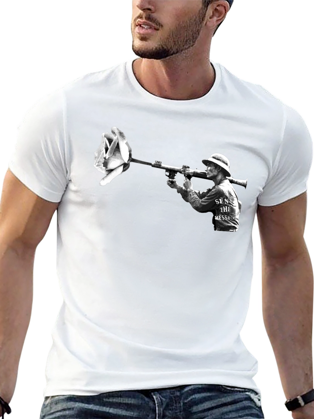 Artistic Graphic T-Shirt - Rose Bazooka Print