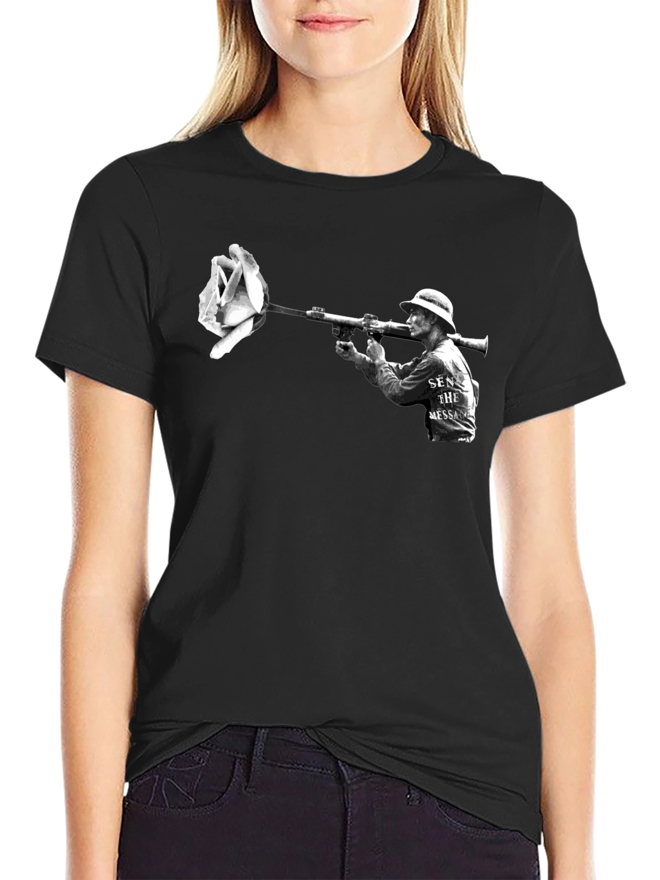 Artistic Graphic T-Shirt - Rose Bazooka Print