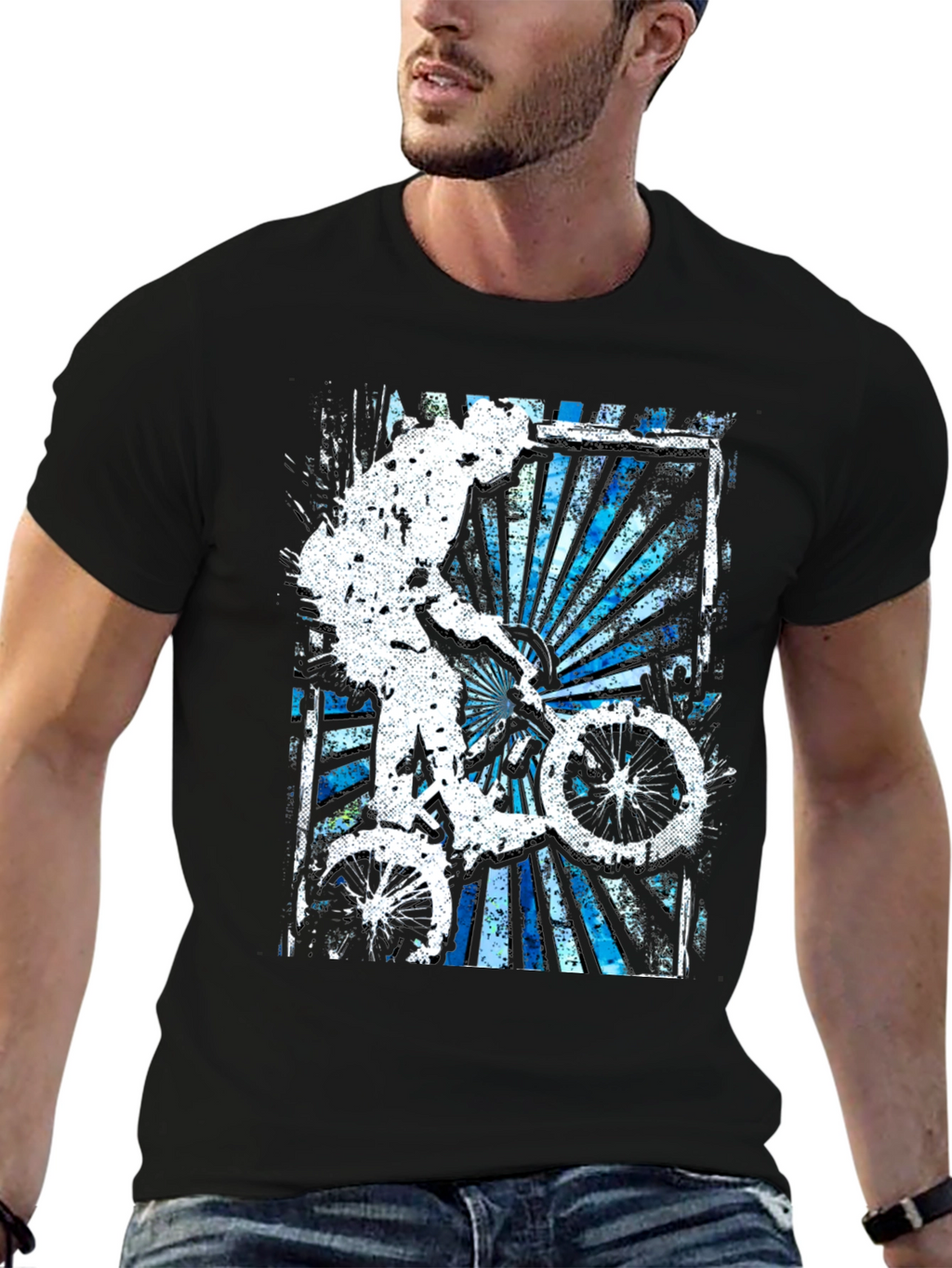 Abstract Bike Rider Graphic Tee - Stylish Black T-Shirt