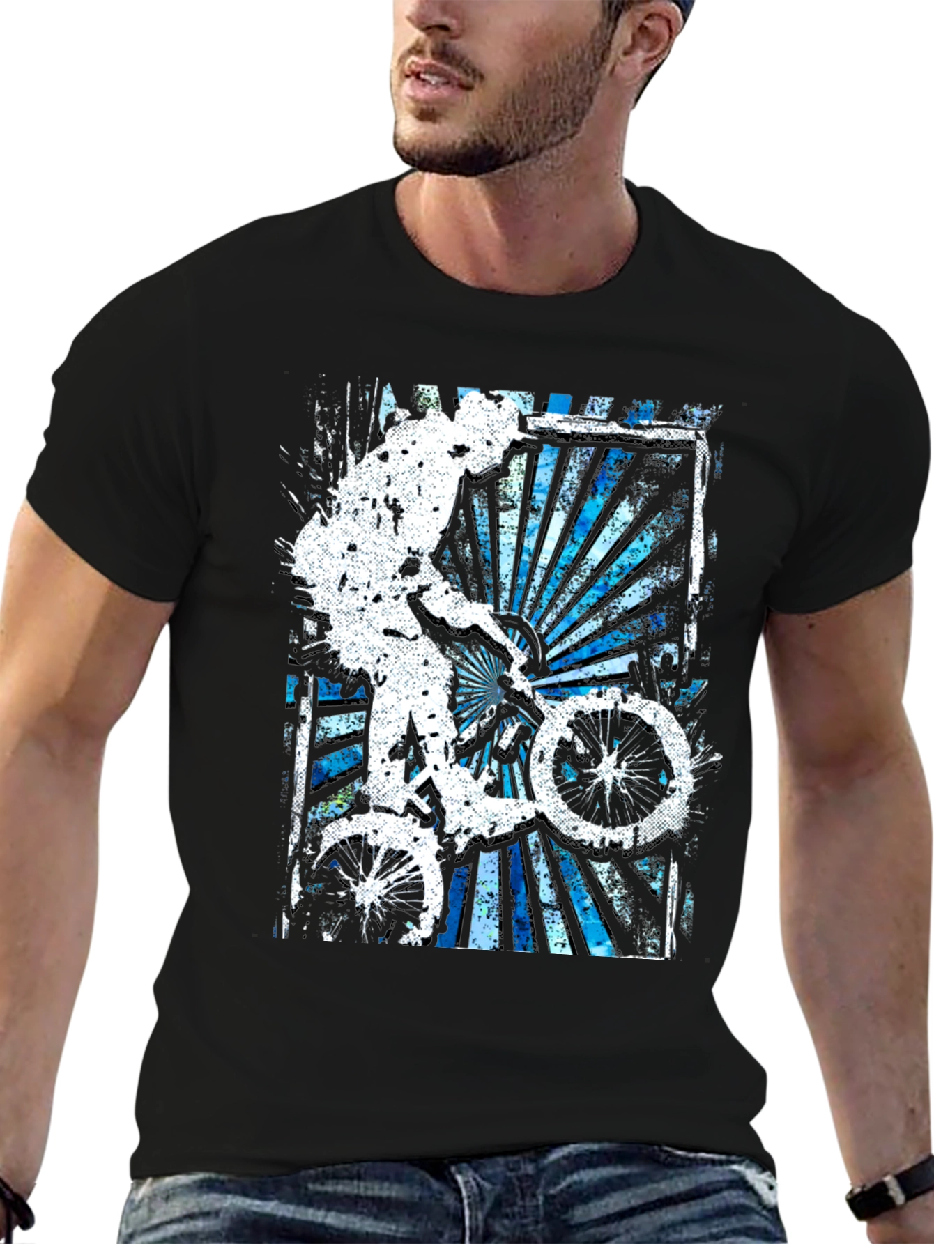 Abstract Bike Rider Graphic Tee - Stylish Black T-Shirt
