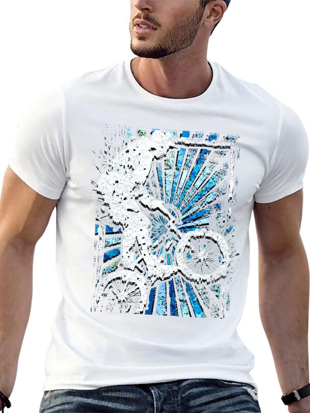 Abstract Bike Rider Graphic Tee - Stylish Black T-Shirt