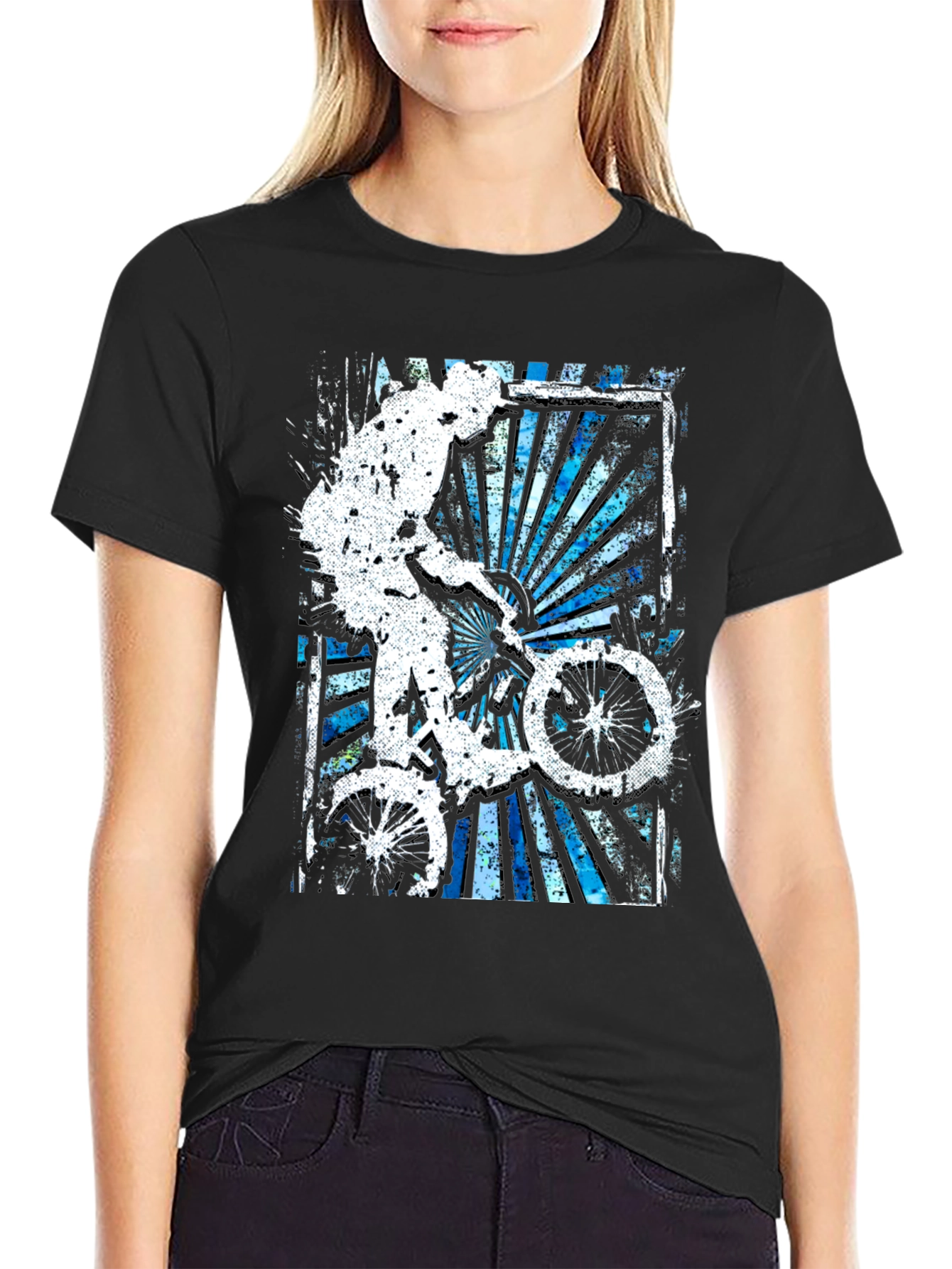 Abstract Bike Rider Graphic Tee - Stylish Black T-Shirt
