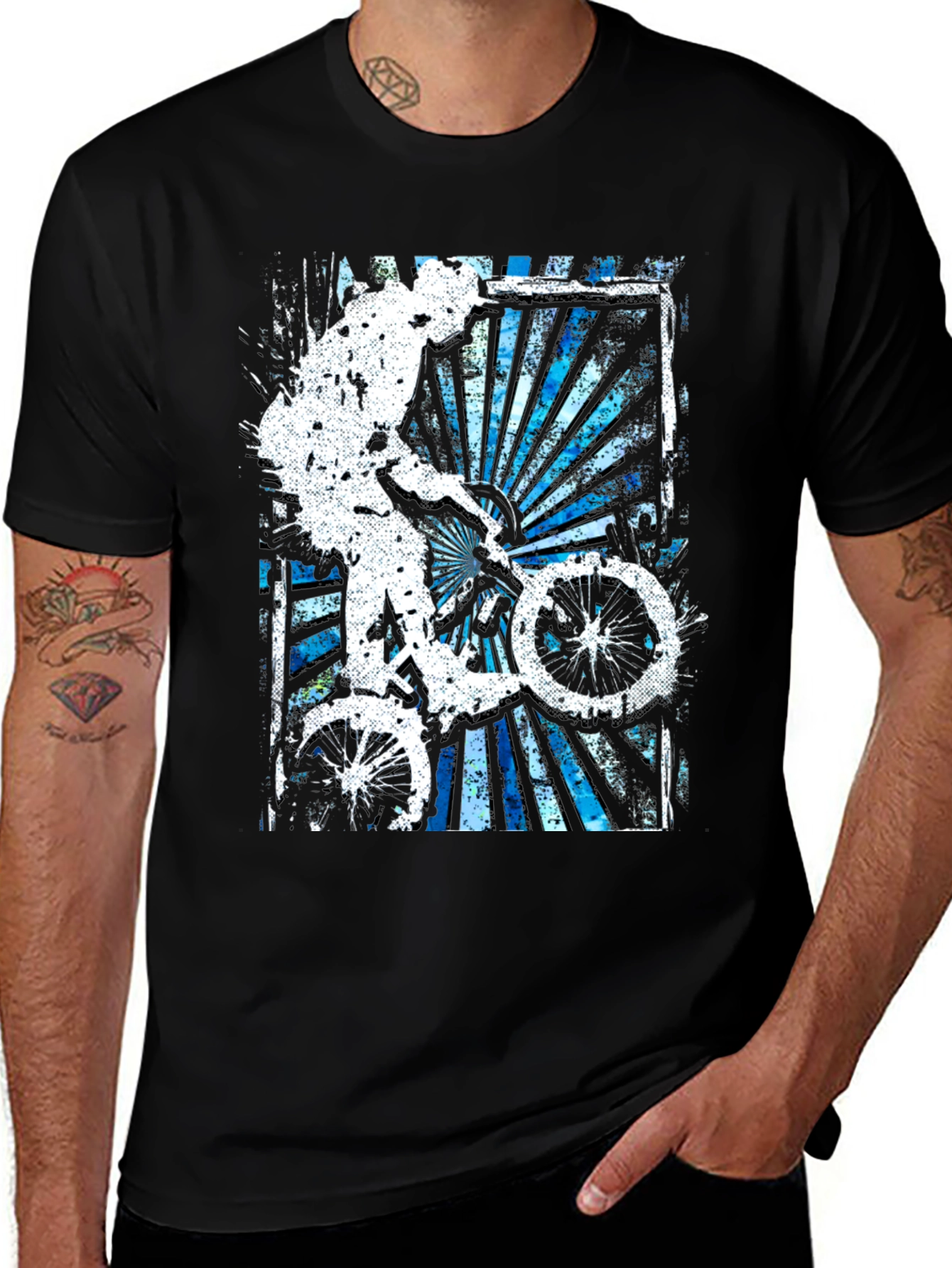 Abstract Bike Rider Graphic Tee - Stylish Black T-Shirt