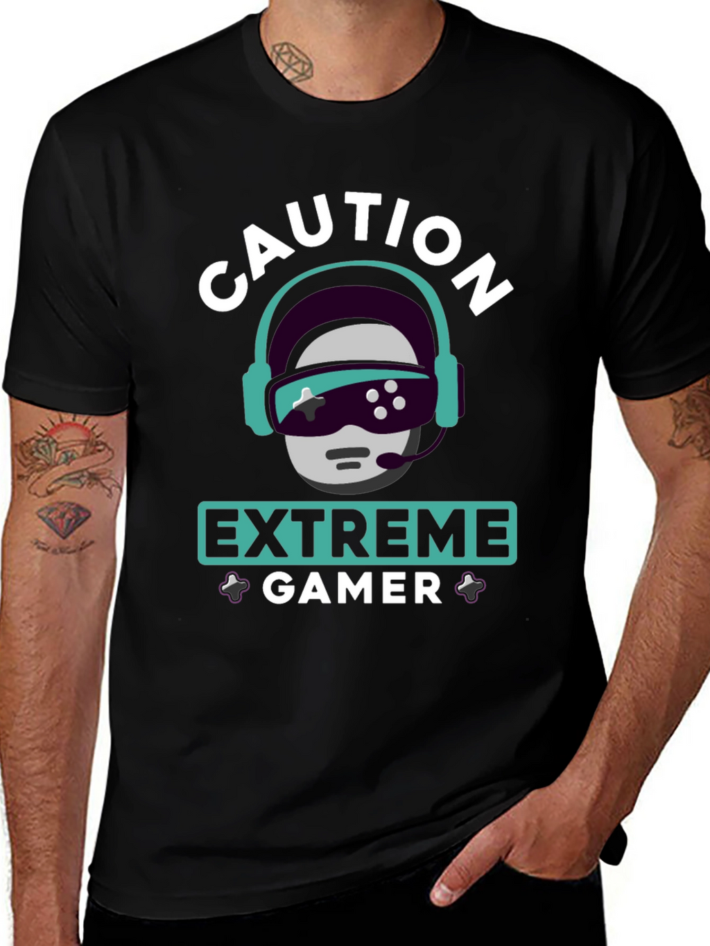 Caution Extreme Gamer T-Shirt - Black Graphic Tee