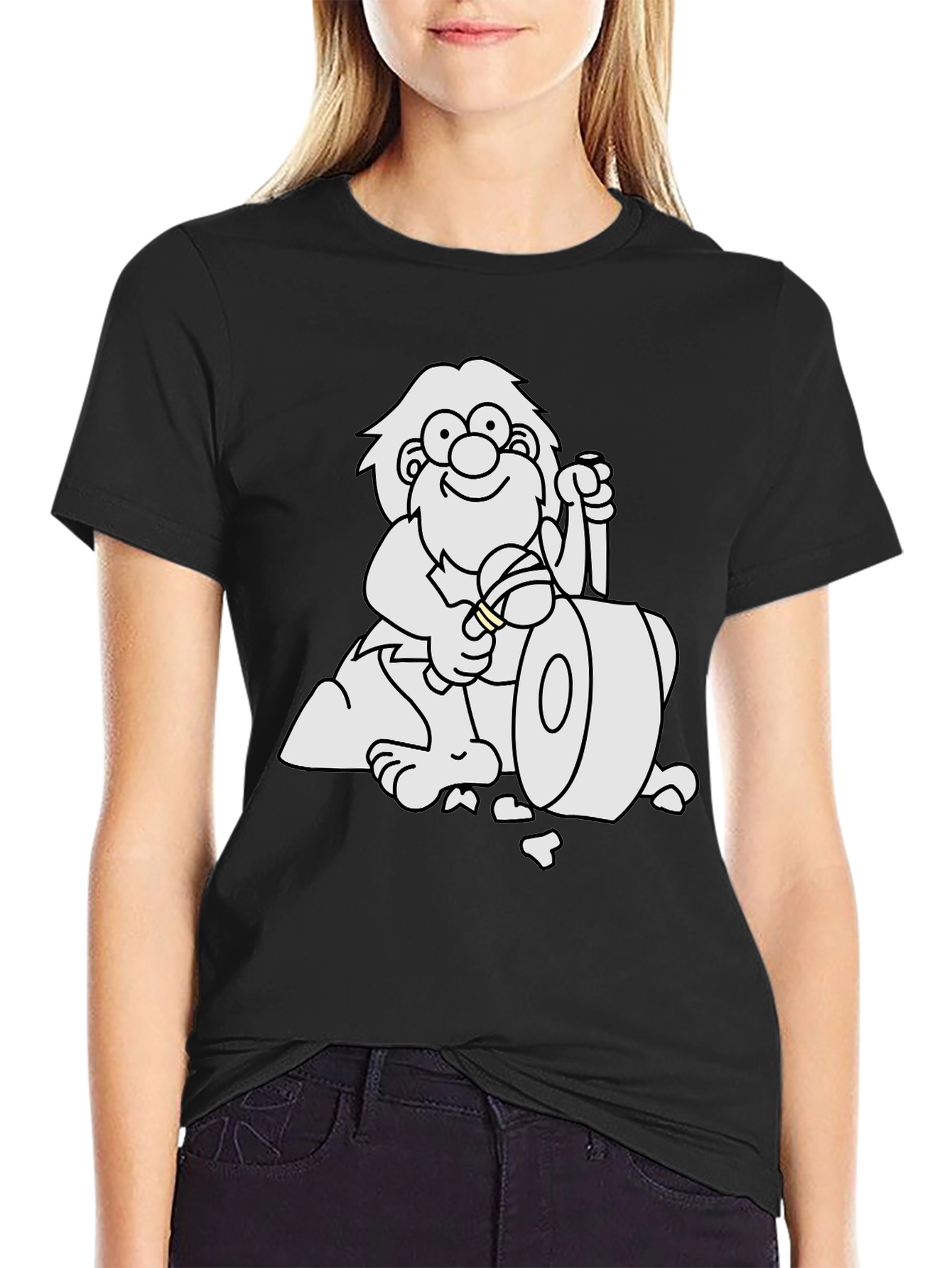 Cartoon Caveman Black T-Shirt