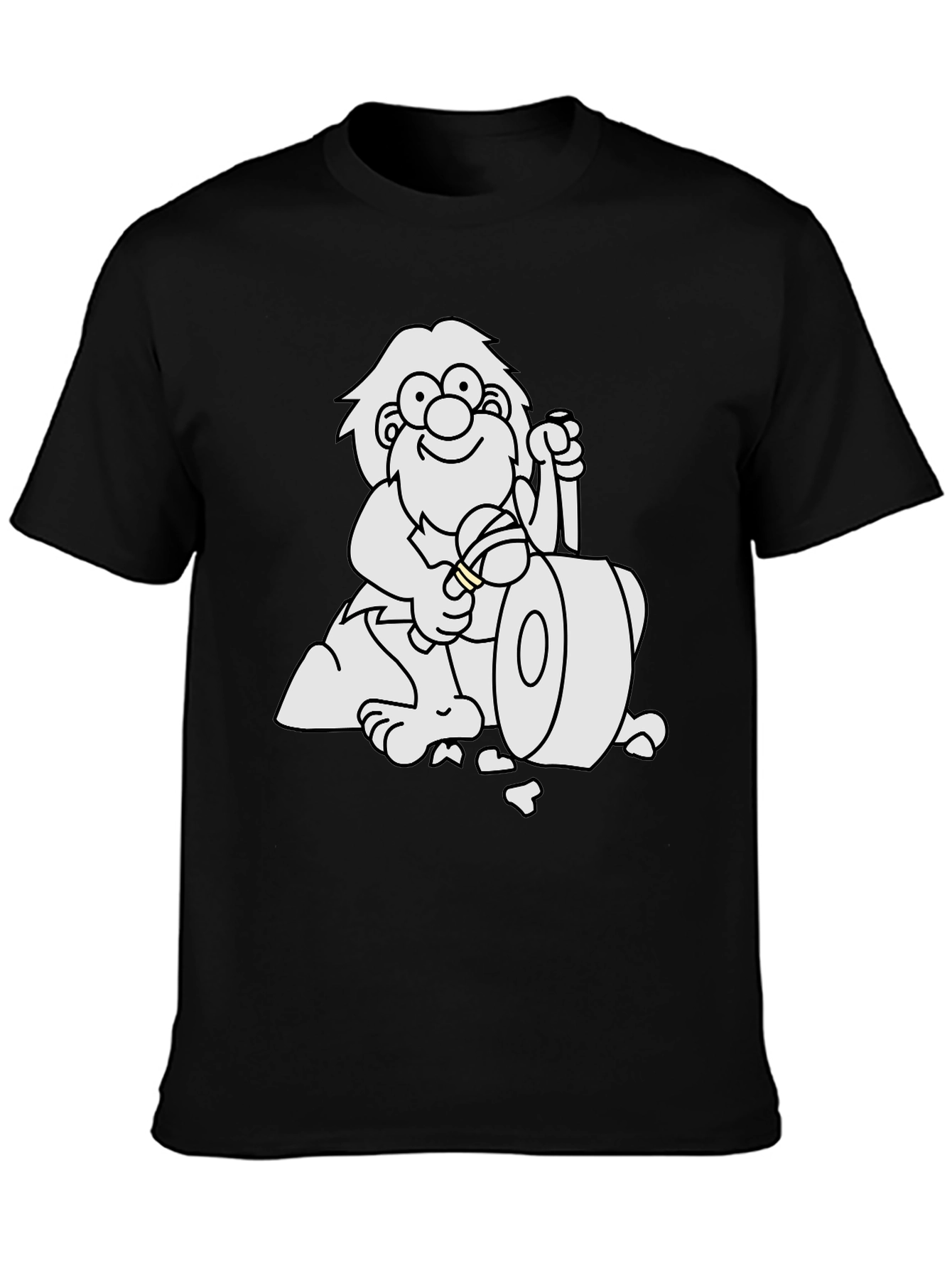 Cartoon Caveman Black T-Shirt