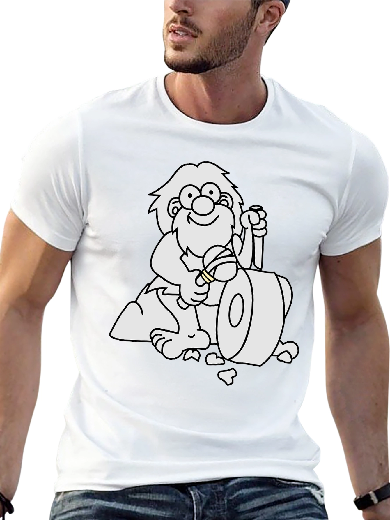 Cartoon Caveman Black T-Shirt