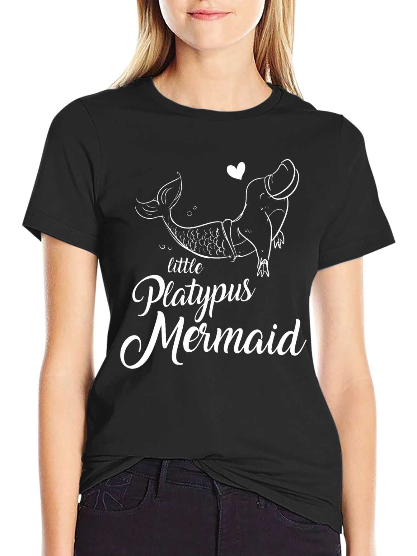 Little Platypus Mermaid Graphic T-Shirt - Unisex Black Tee