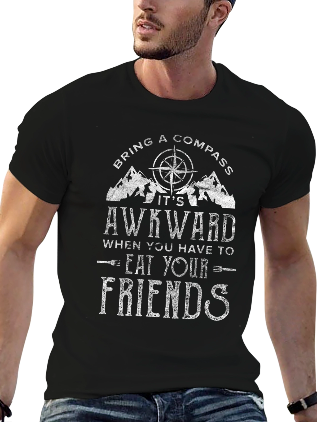 Awkward Eat Your Friends Compass Graphic T-Shirt