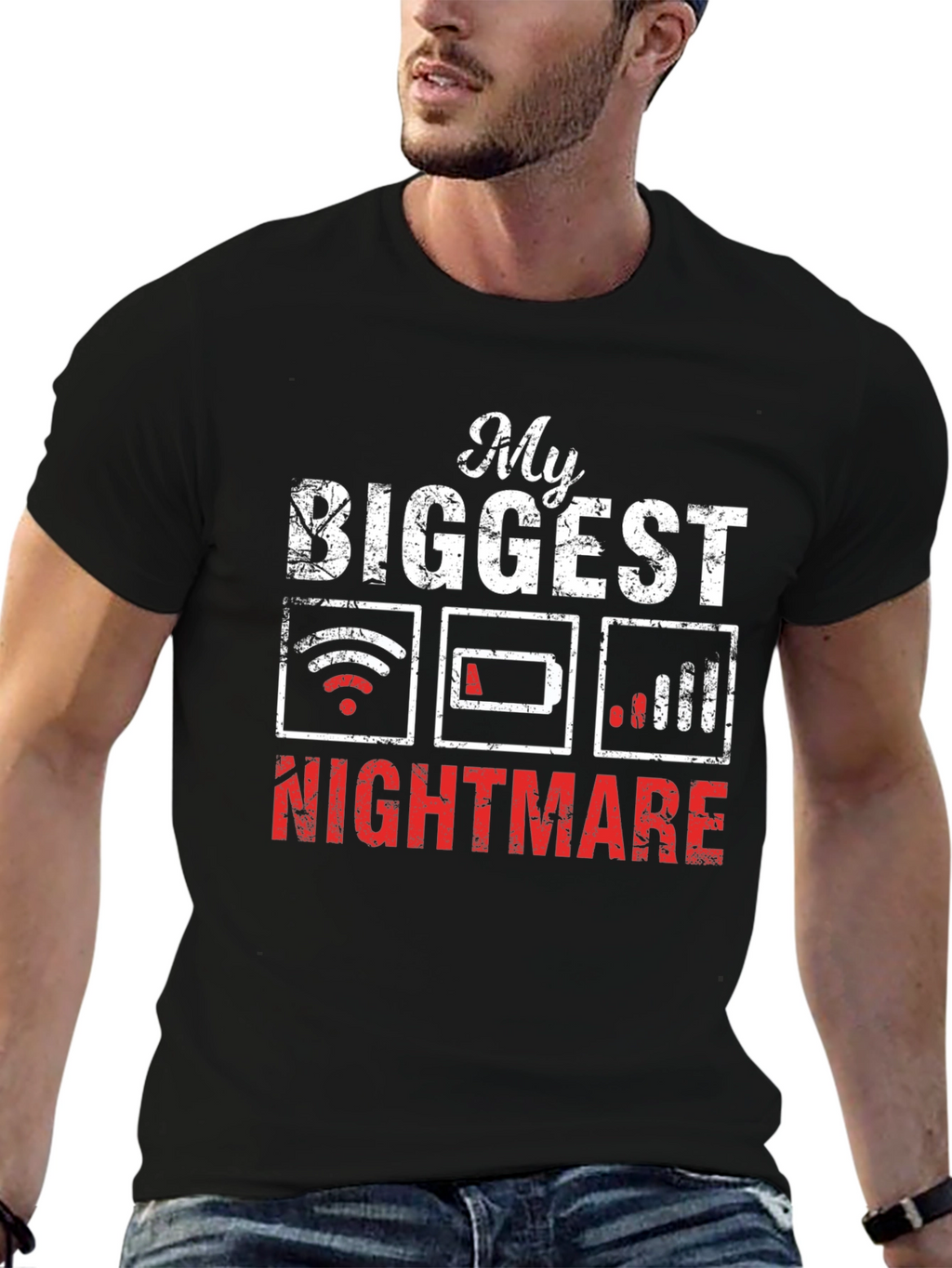 Tech Nightmare T-Shirt: Low Battery No WiFi Weak Signal