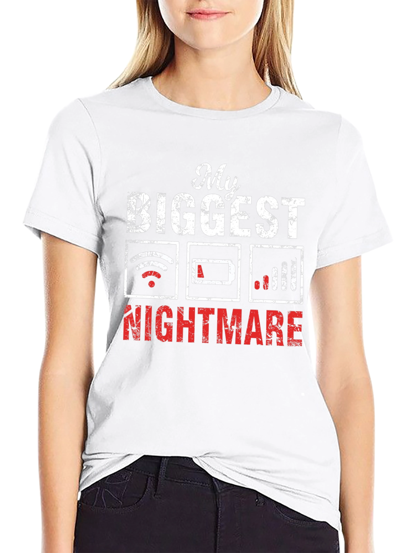 Tech Nightmare T-Shirt: Low Battery No WiFi Weak Signal