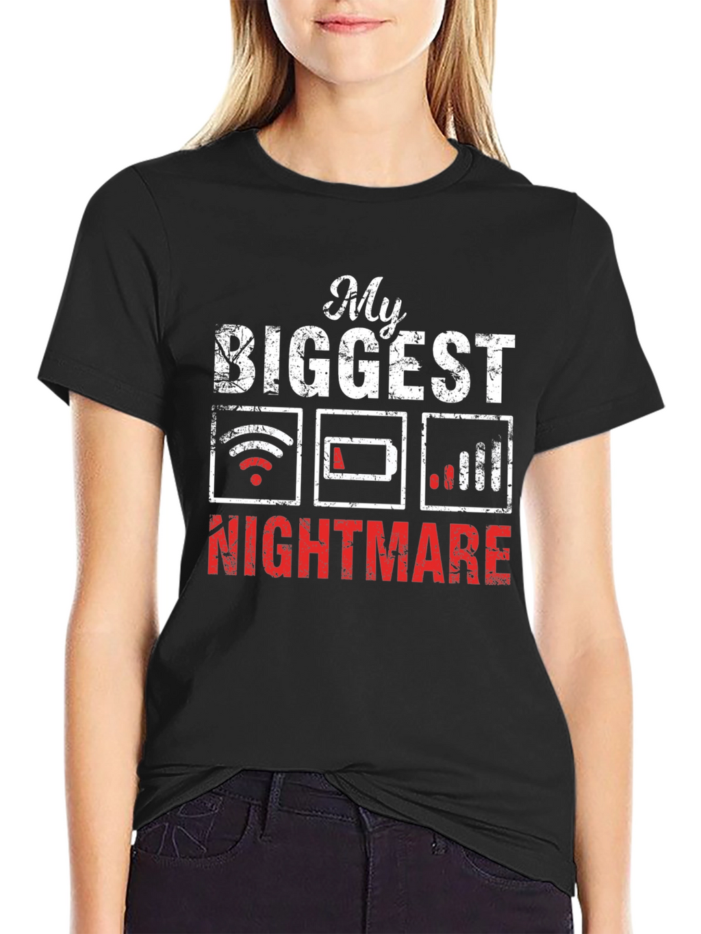 Tech Nightmare T-Shirt: Low Battery No WiFi Weak Signal