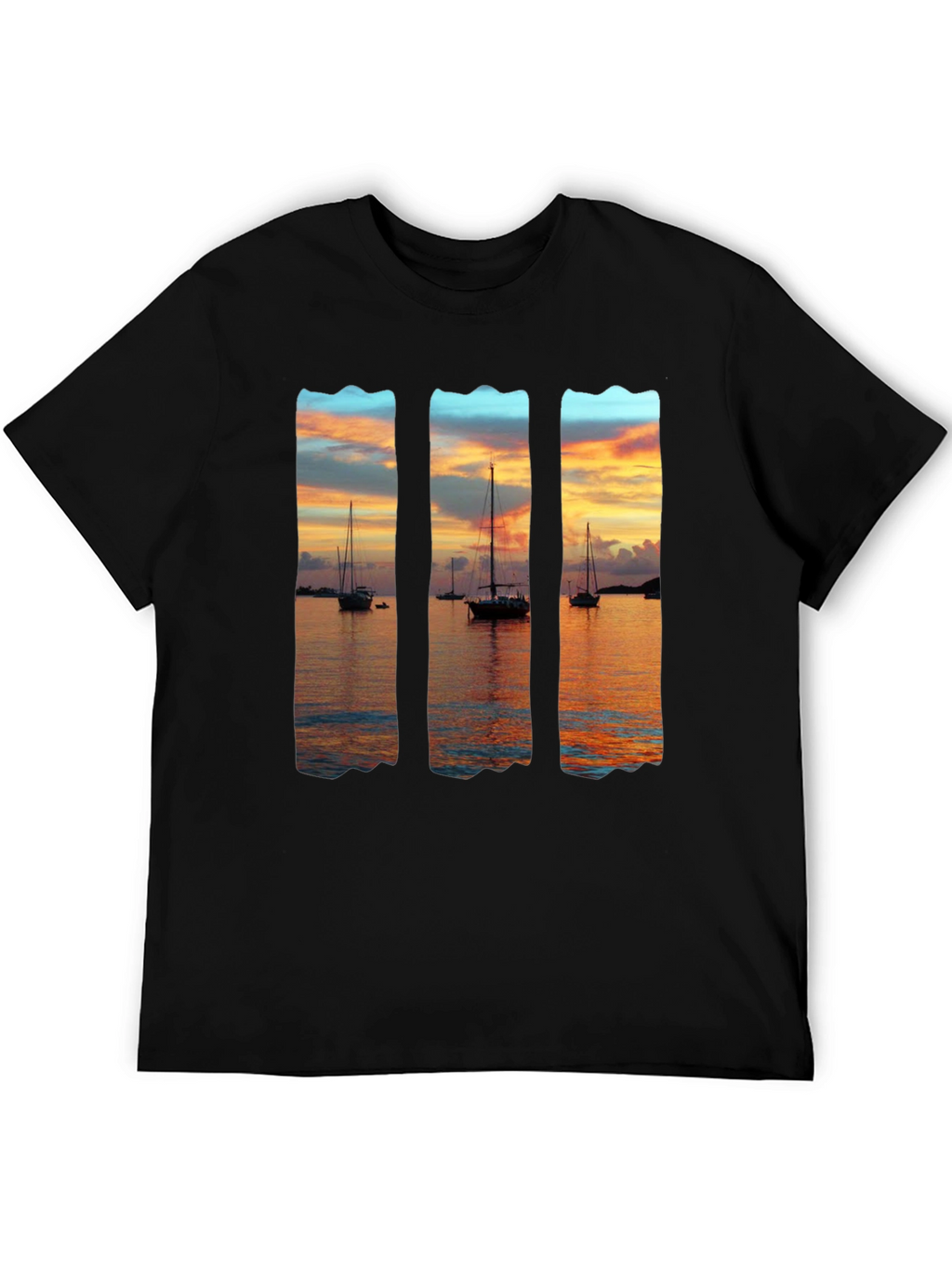 Sunset Sailboat Graphic T-Shirt - Black