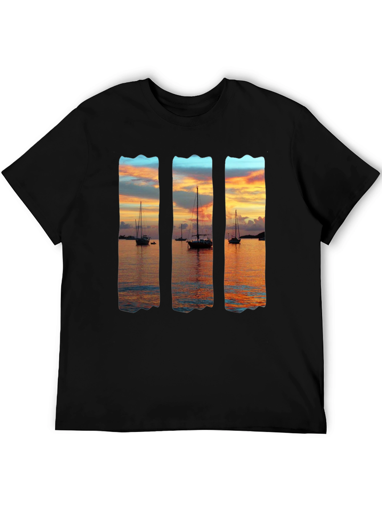 Sunset Sailboat Graphic T-Shirt - Black