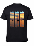 Sunset Sailboat Graphic T-Shirt - Black