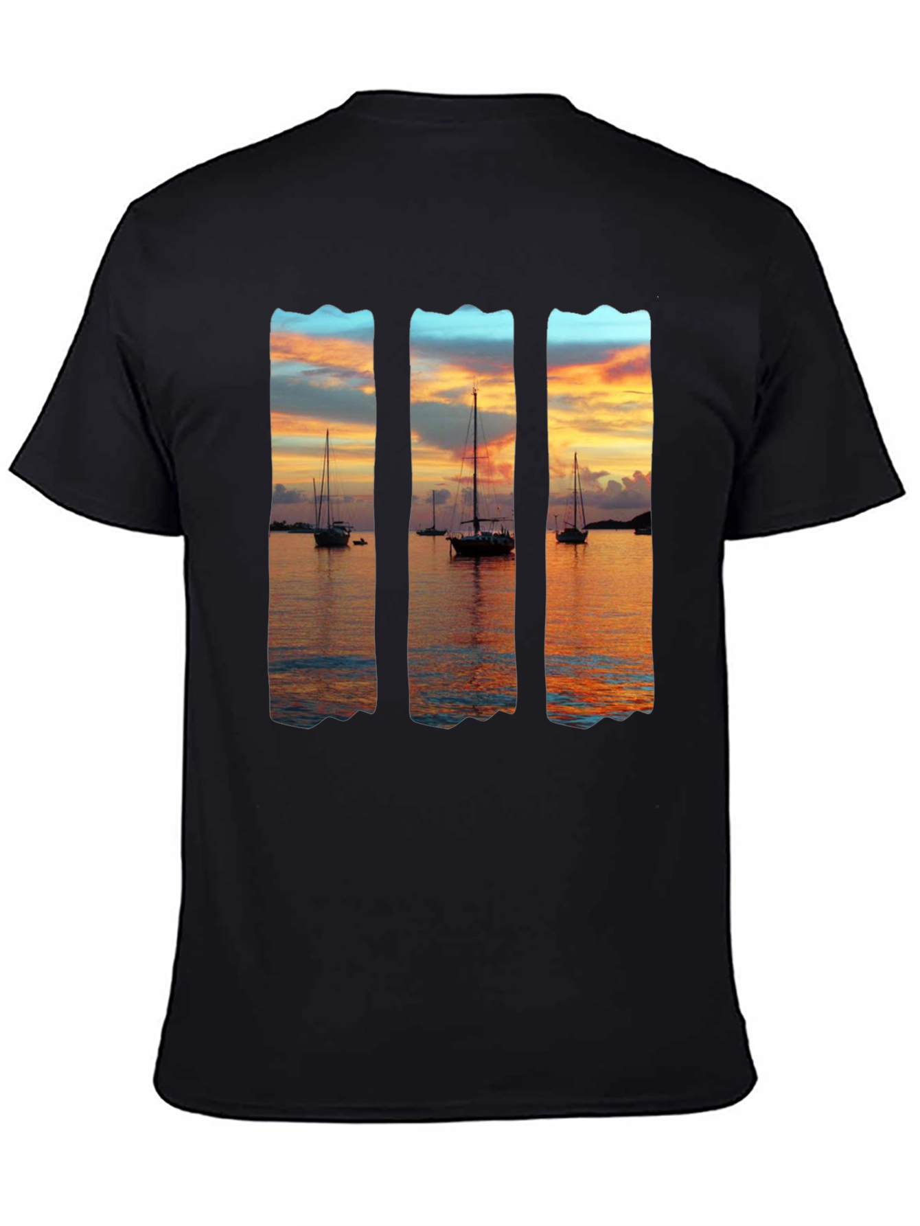 Sunset Sailboat Graphic T-Shirt - Black