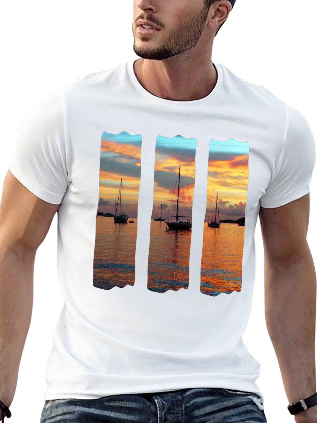 Sunset Sailboat Graphic T-Shirt - Black
