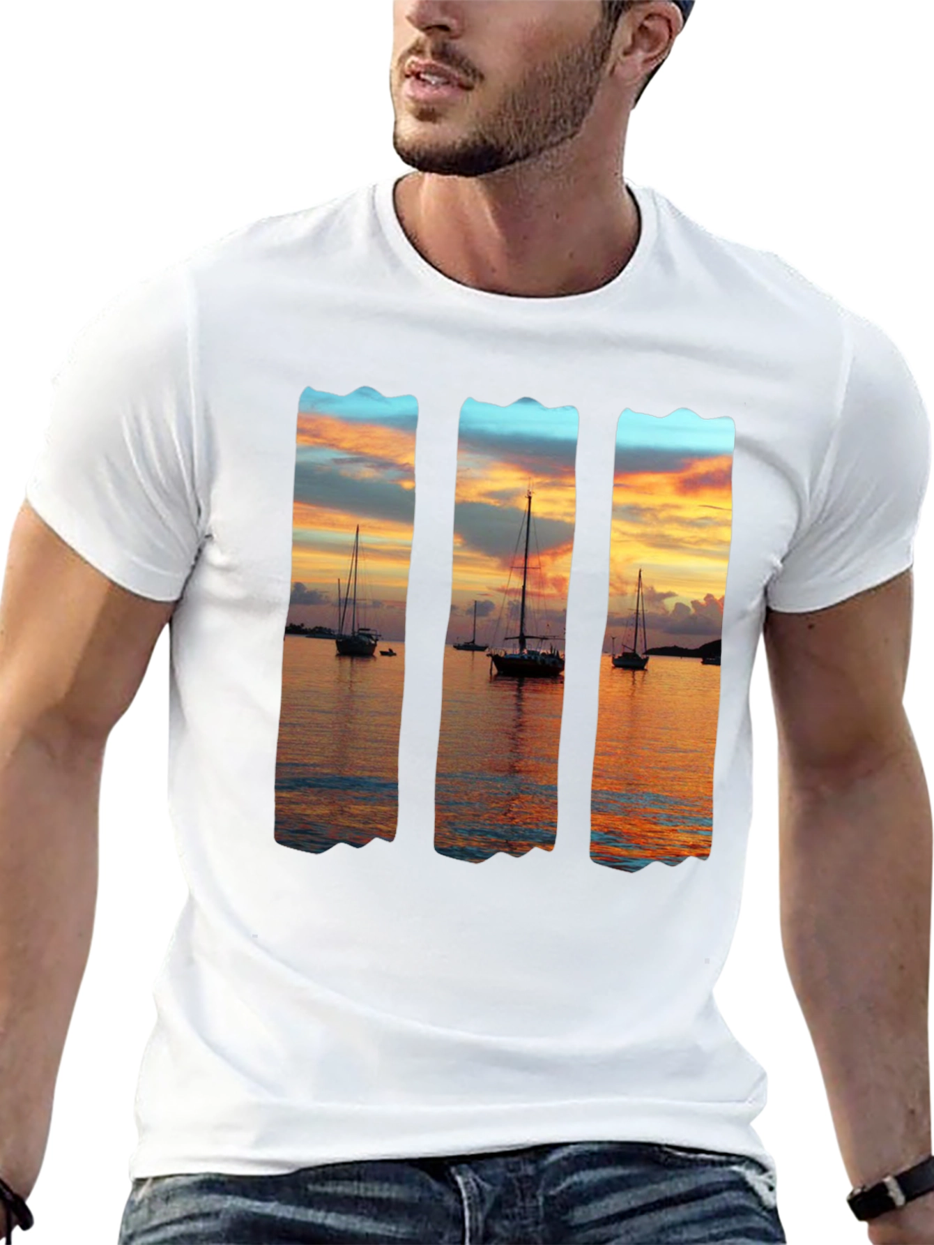 Sunset Sailboat Graphic T-Shirt - Black