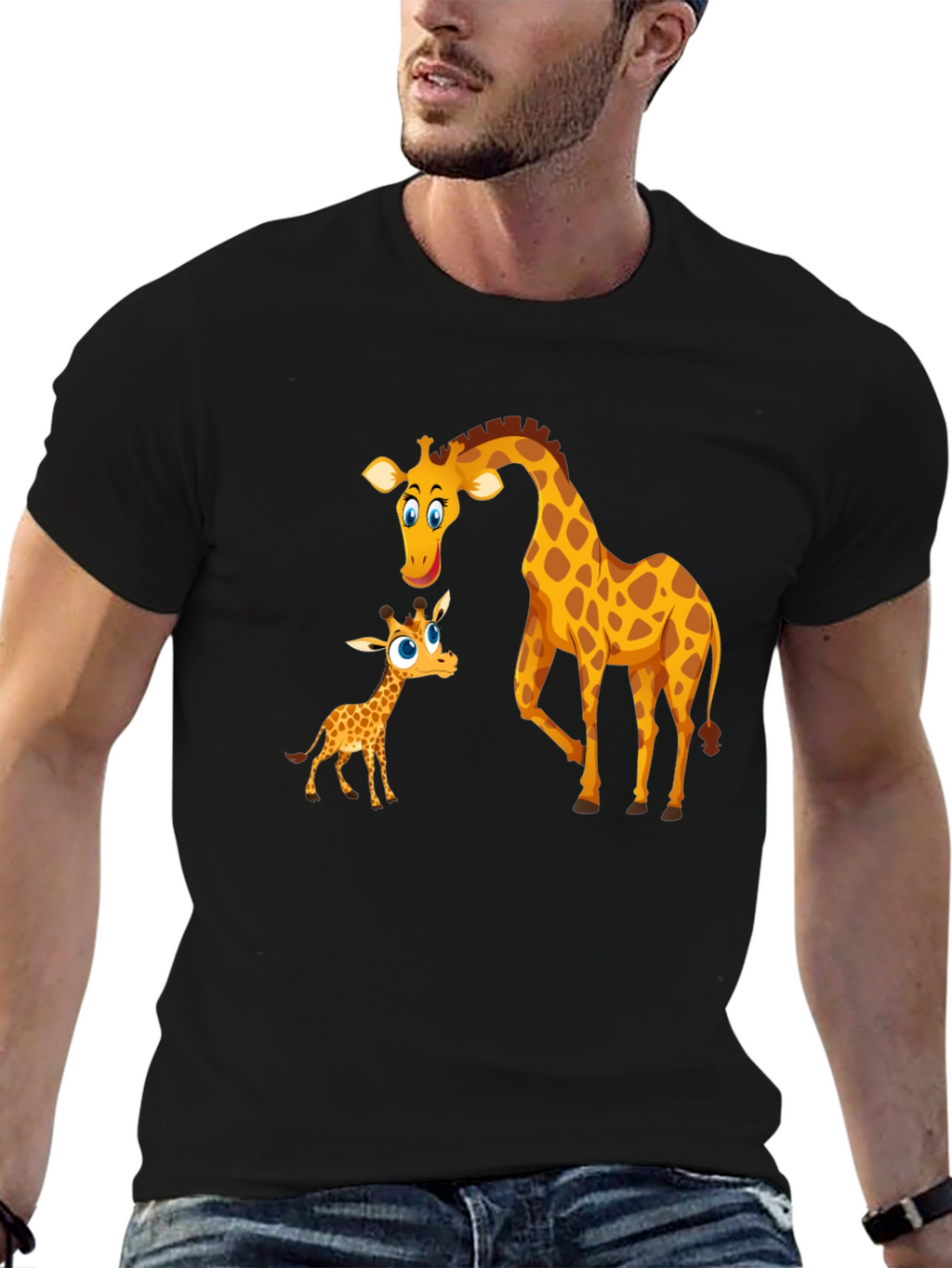 Cute Giraffe Family Black T-Shirt
