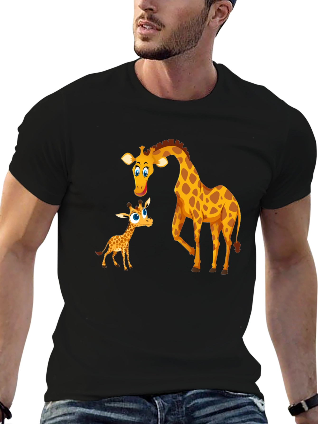 Cute Giraffe Family Black T-Shirt
