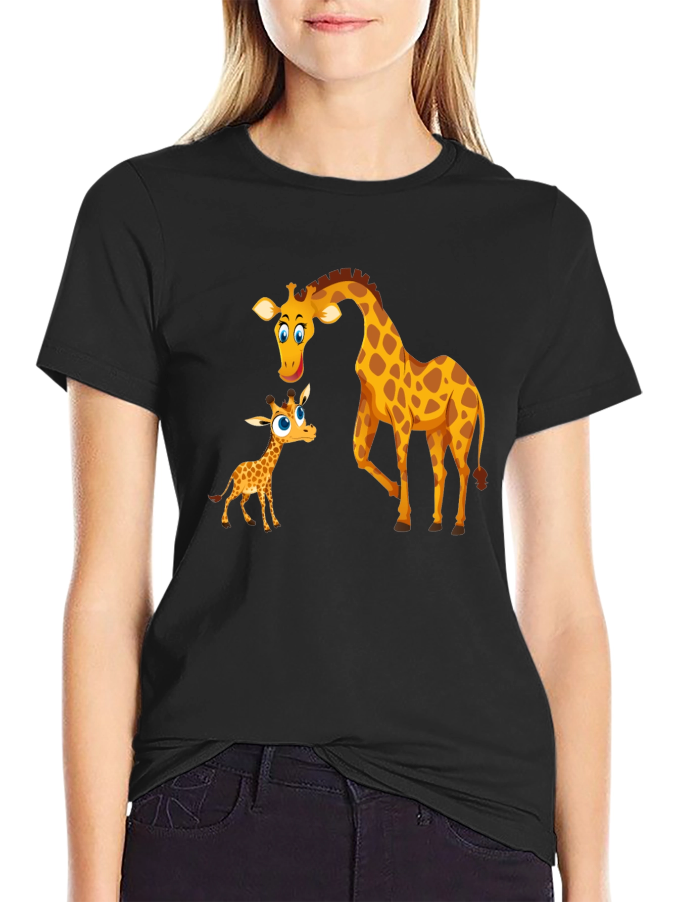 Cute Giraffe Family Black T-Shirt