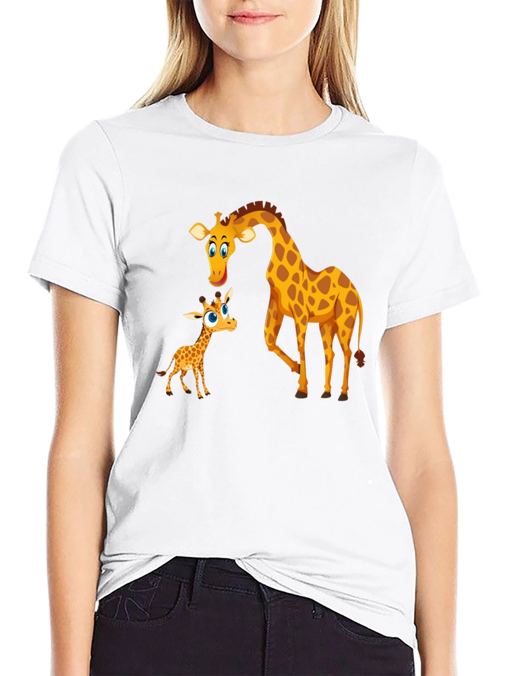 Cute Giraffe Family Black T-Shirt