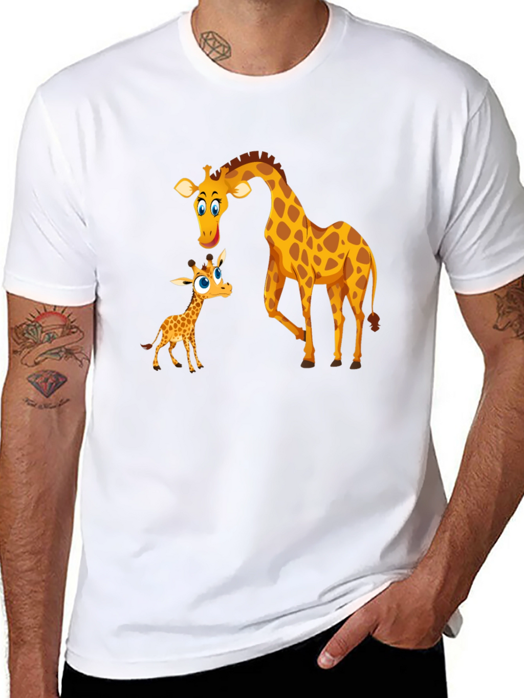 Cute Giraffe Family Black T-Shirt
